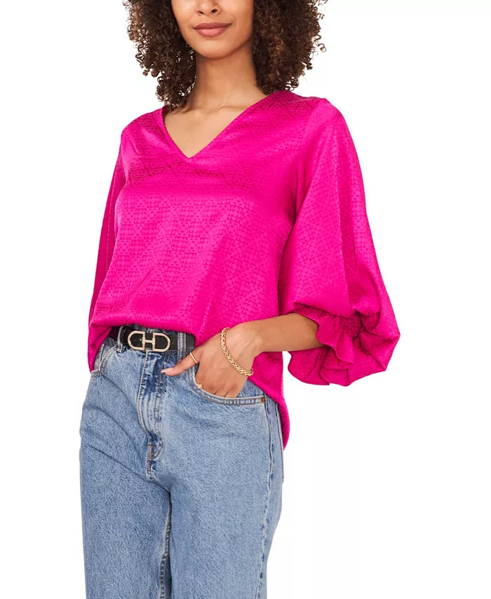 Vince Camuto V-Neck Bubble Sleeve Jacquard Top