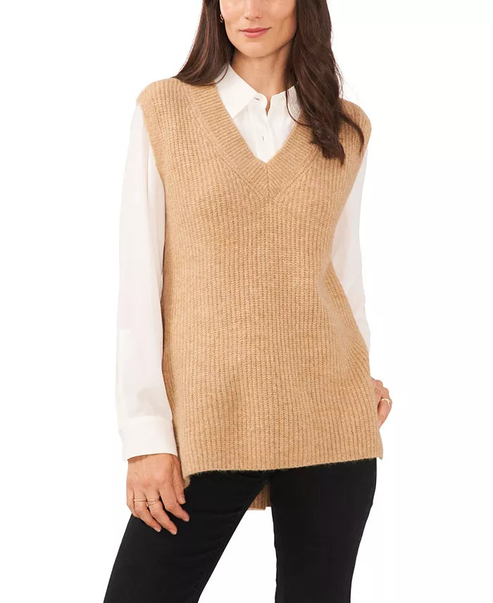 Vince Camuto Shaker Vest V-Neck High Low Hem Sweater