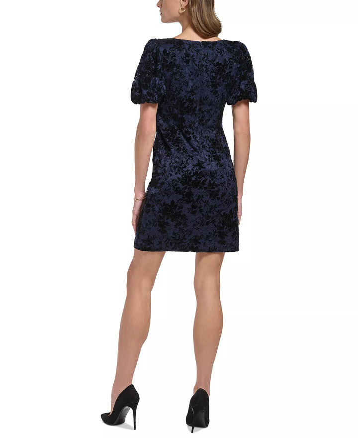 Jessica Howard Petite Boat-Neck Flock Velvet Sheath Dress