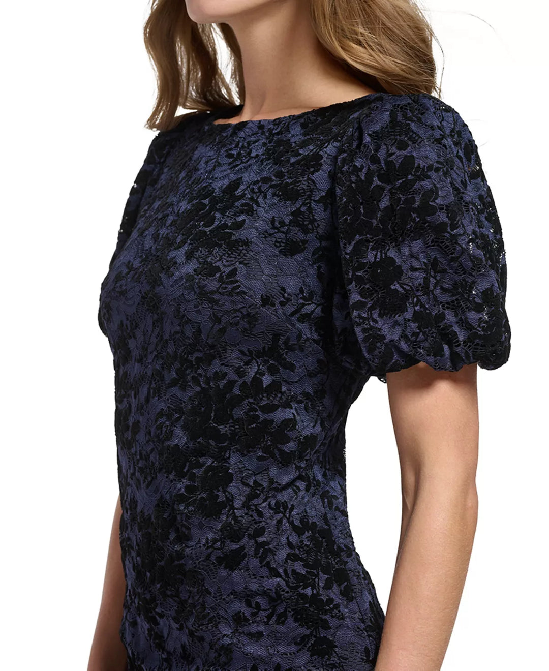 Jessica Howard Petite Boat-Neck Flock Velvet Sheath Dress