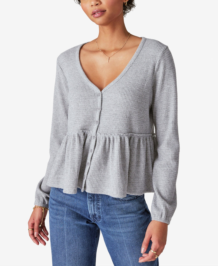 Lucky Brand Waffle-Texture Cloud-Soft Button-Down Top