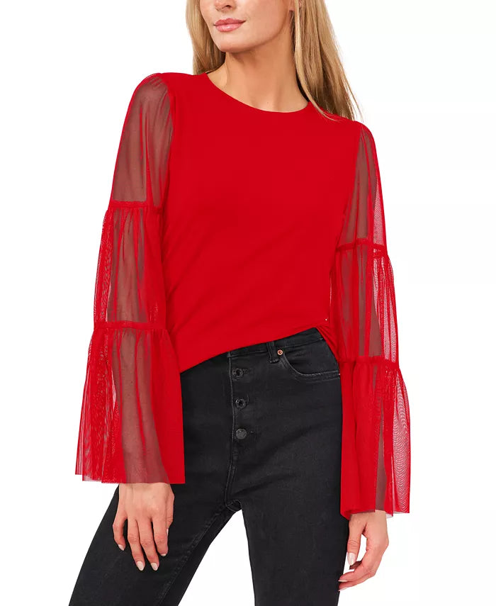 Vince Camuto Mesh Bell-Sleeve Top