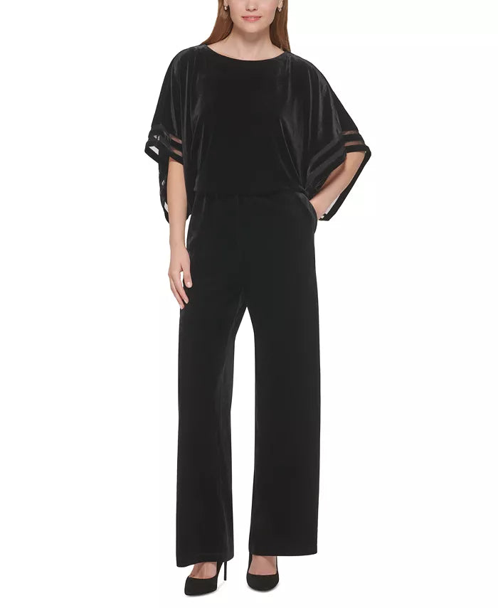 Jessica Howard Blouson Illusion-Sleeve Jumpsuit