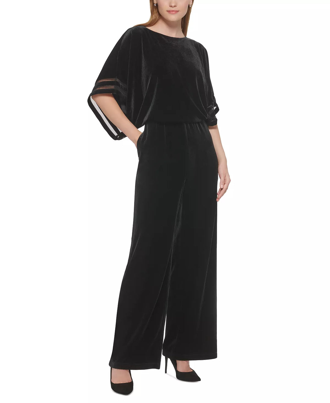 Jessica Howard Blouson Illusion-Sleeve Jumpsuit