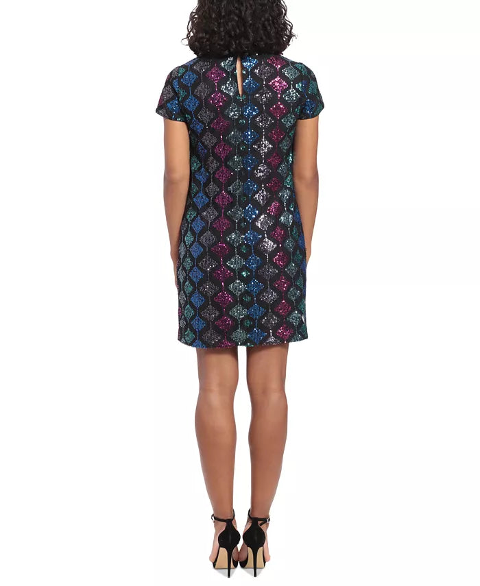 London Times Petite Short-Sleeve A-Line Sequin Dress