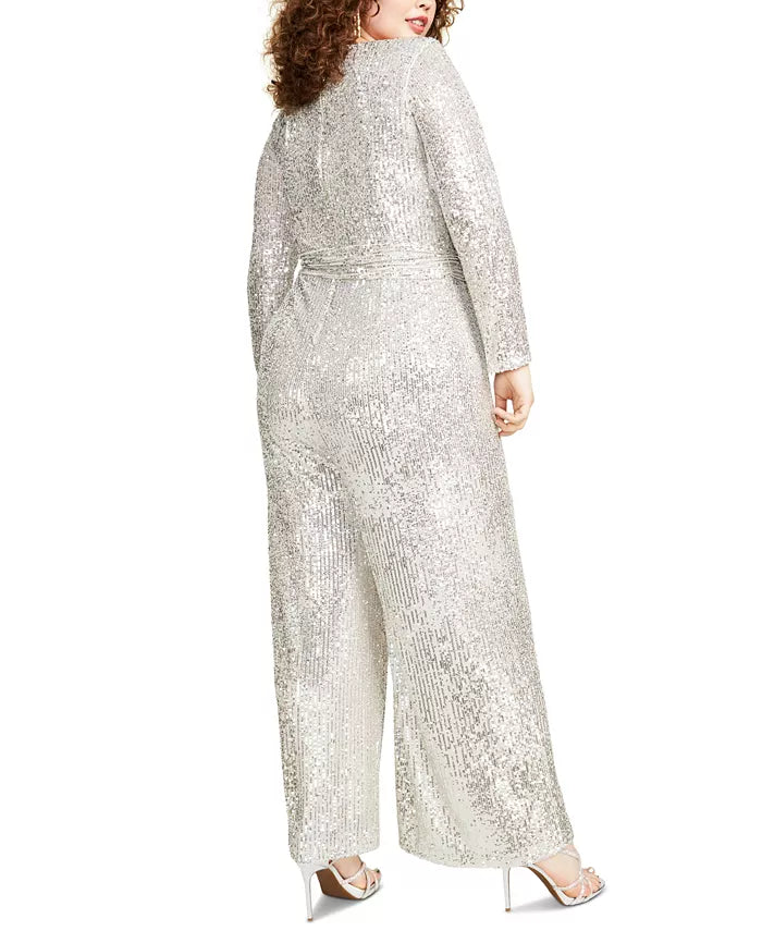 Eliza J Plus Size Sequin Wrap Jumpsuit