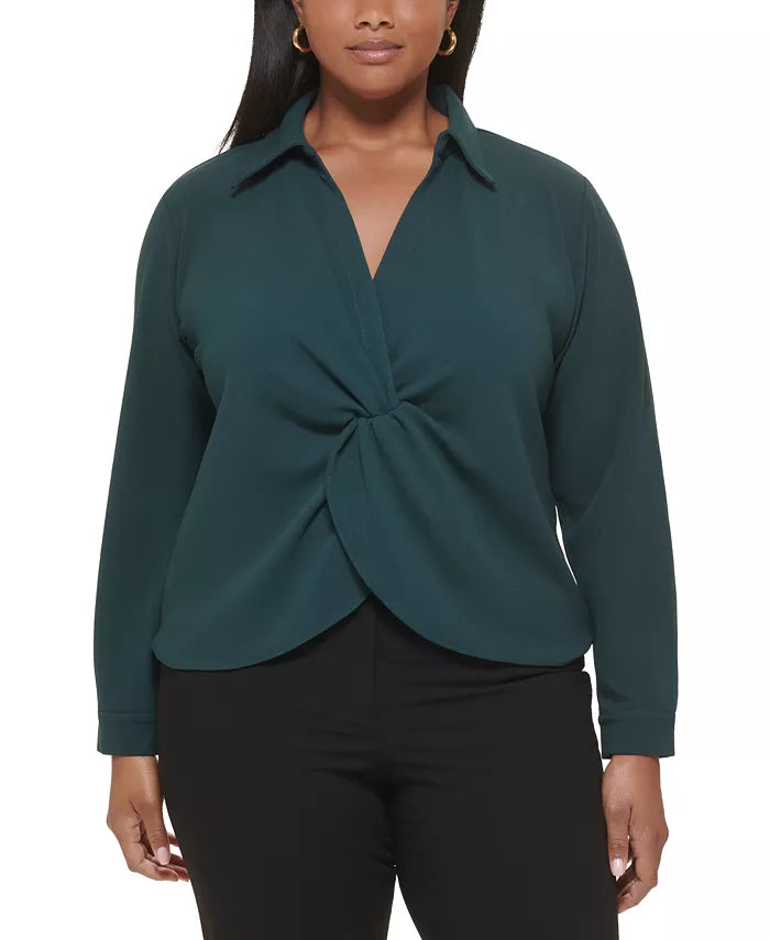 Calvin Klein Solid Collared Twist-Front Top