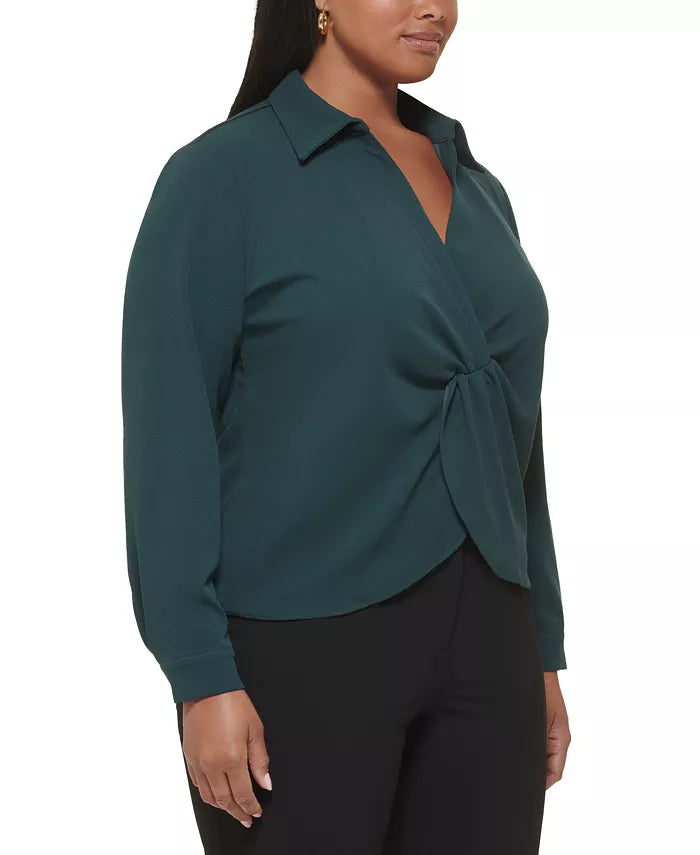 Calvin Klein Solid Collared Twist-Front Top