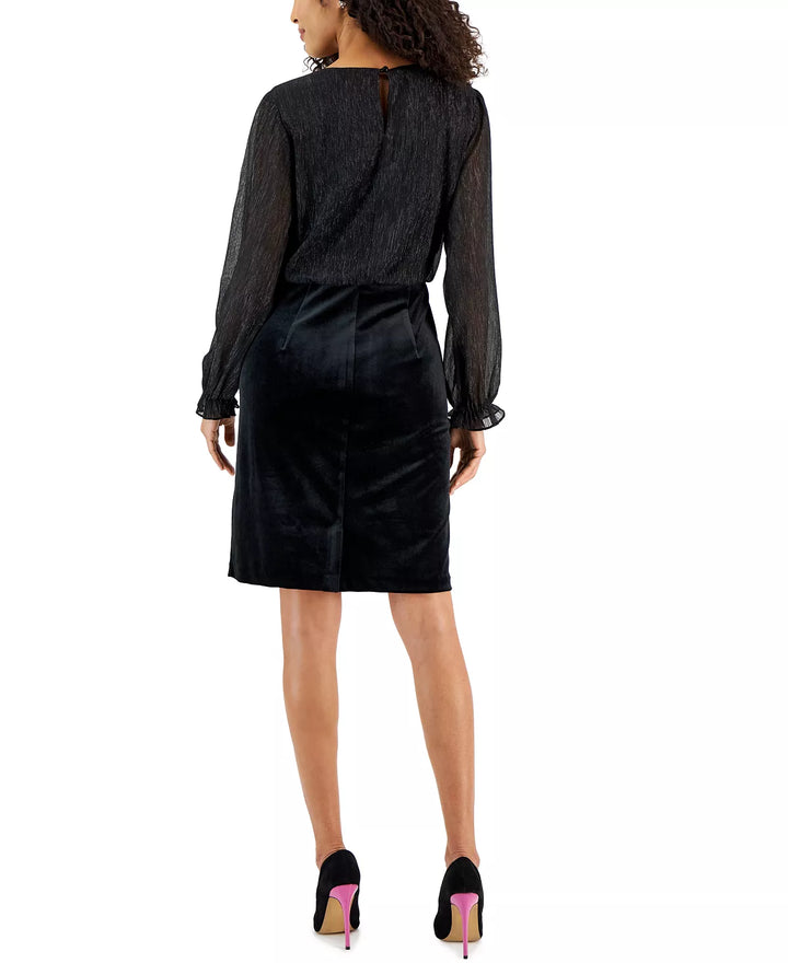 Connected Velvet Ruffled-Cuff Dress