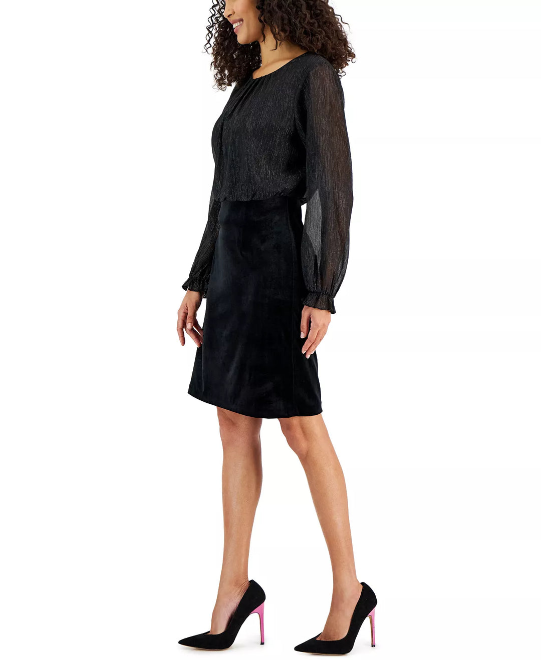 Connected Velvet Ruffled-Cuff Dress