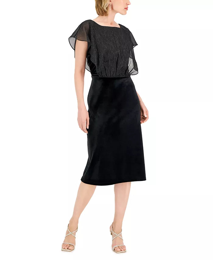 Connected Women's Velvet Flutter-Sleeve Midi Dress