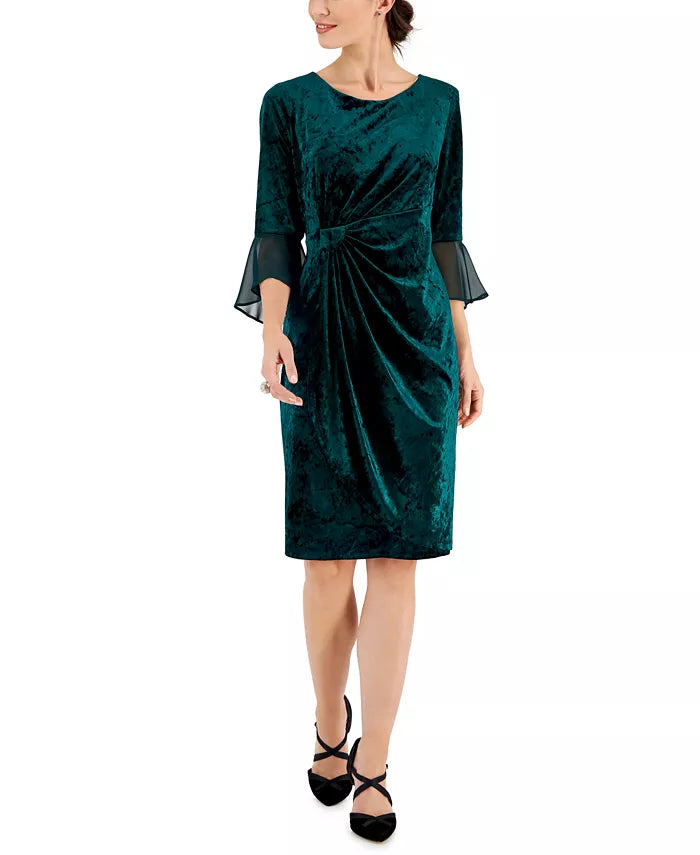 Connected Velvet 3/4-Sleeve Sheath Dress