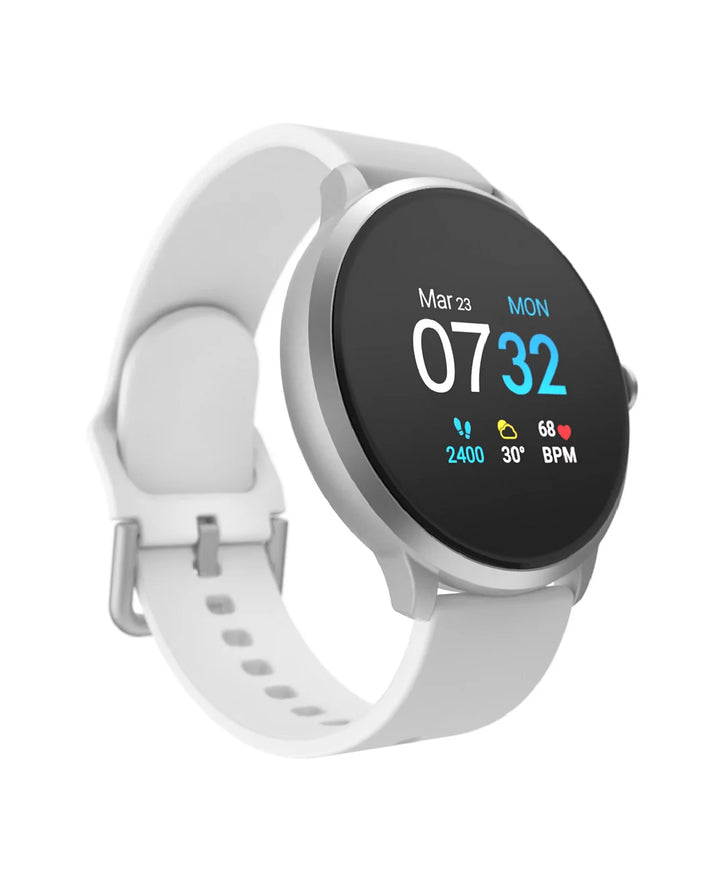 iTouch Sport 3 Unisex Touchscreen Smartwatch: Silver Case with White Strap 45mm