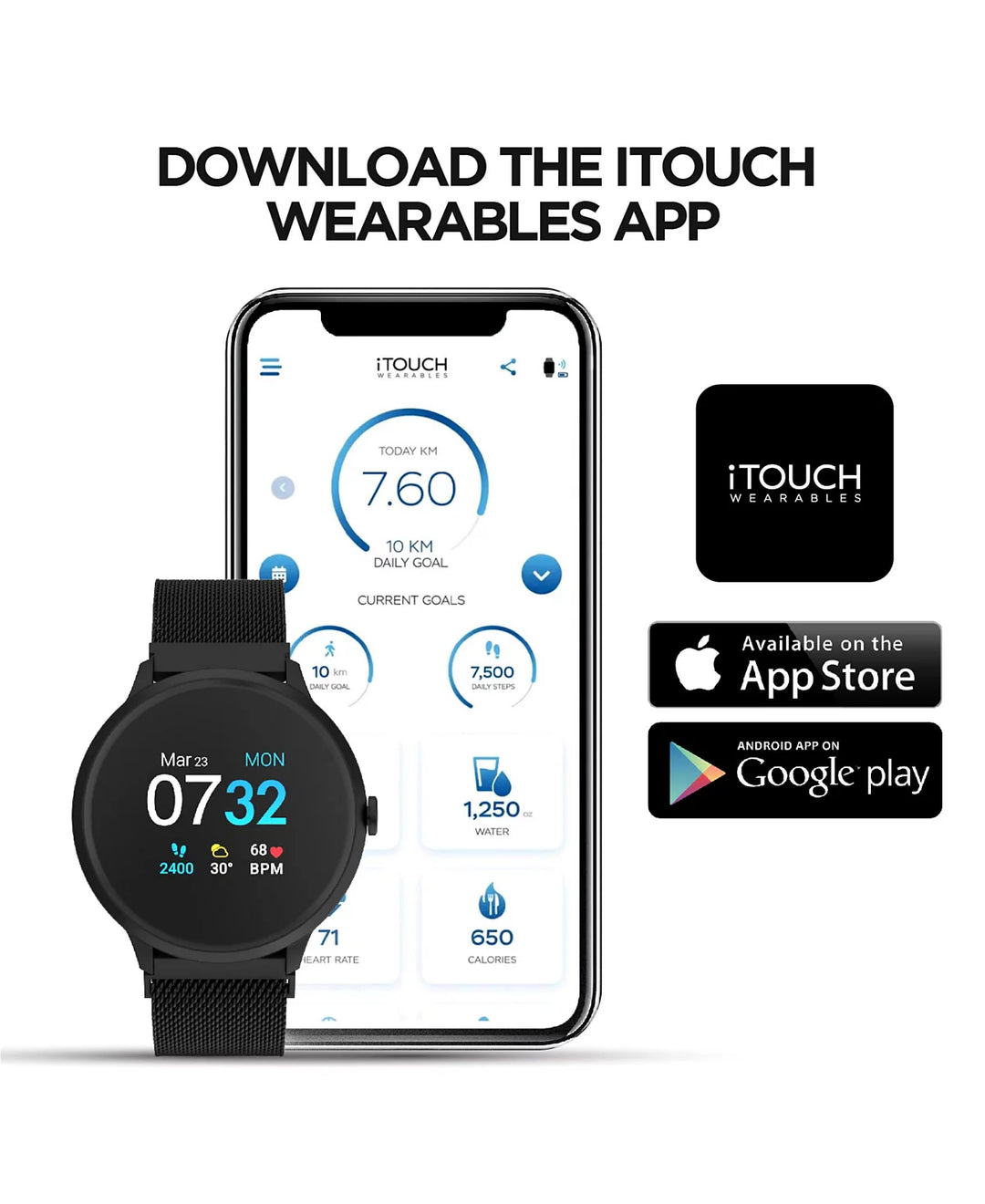 iTouch Sport 3 Unisex Touchscreen Smartwatch: Silver Case with White Strap 45mm