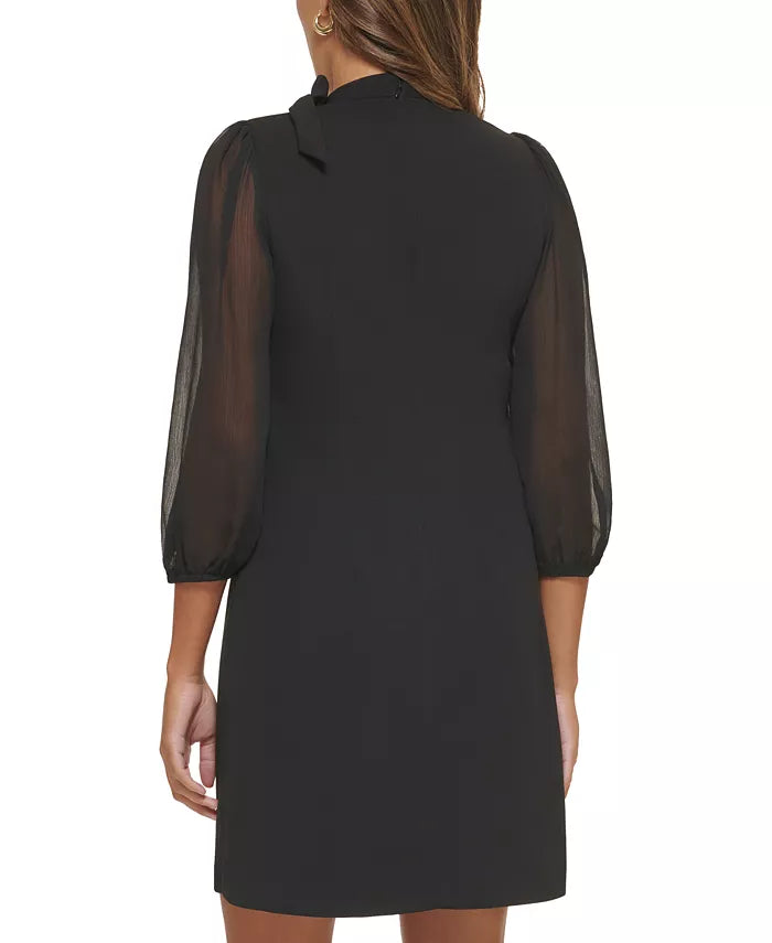 CALVIN KLEIN Puff-Sleeve Tie-Neck Sheath Dress