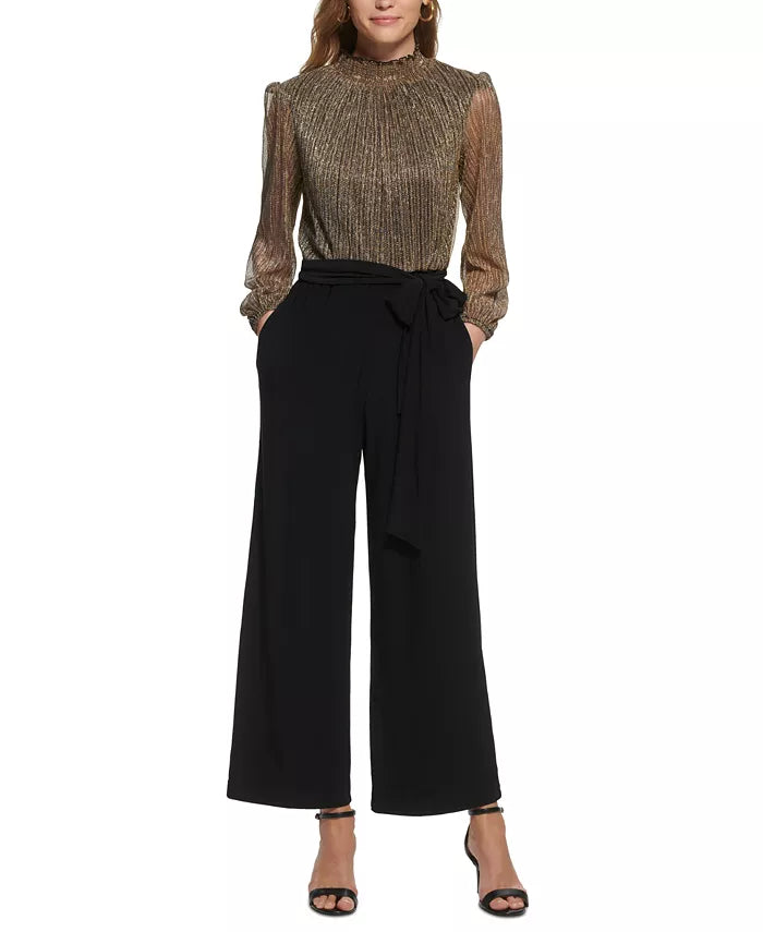Jessica Howard Petite Metallic Mock-Neck Jumpsuit