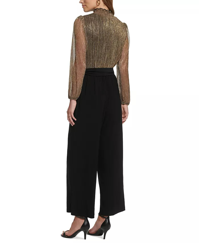 Jessica Howard Petite Metallic Mock-Neck Jumpsuit
