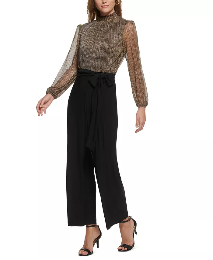 Jessica Howard Petite Metallic Mock-Neck Jumpsuit