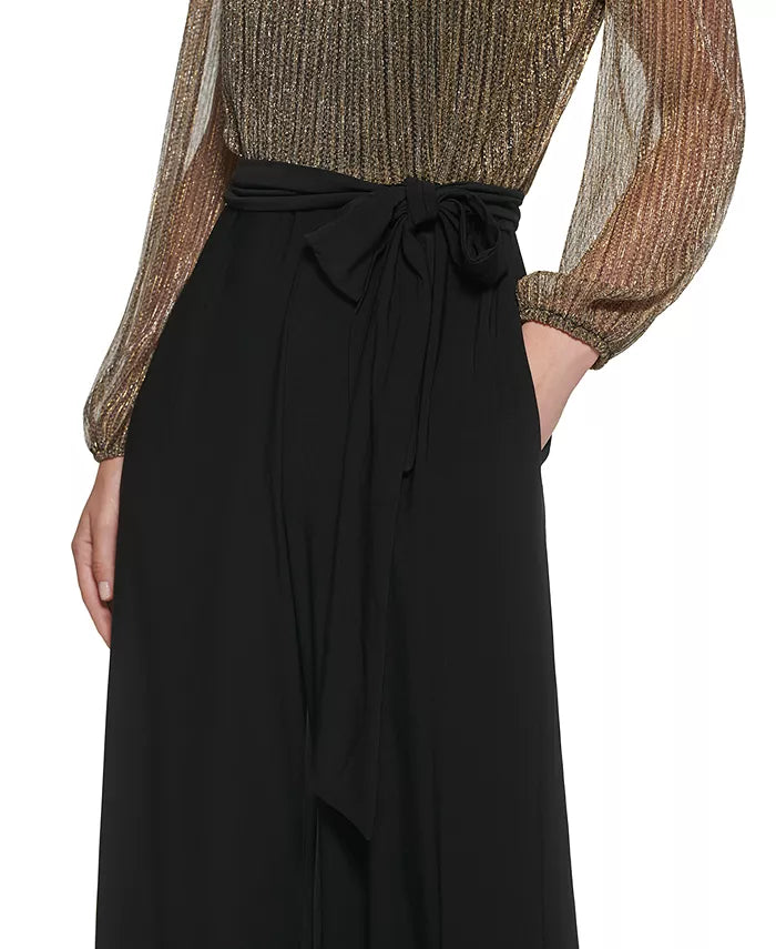 Jessica Howard Petite Metallic Mock-Neck Jumpsuit