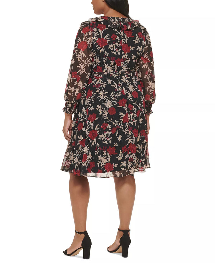 Jessica Howard Plus Size Floral-Print Ruffled Midi Dress