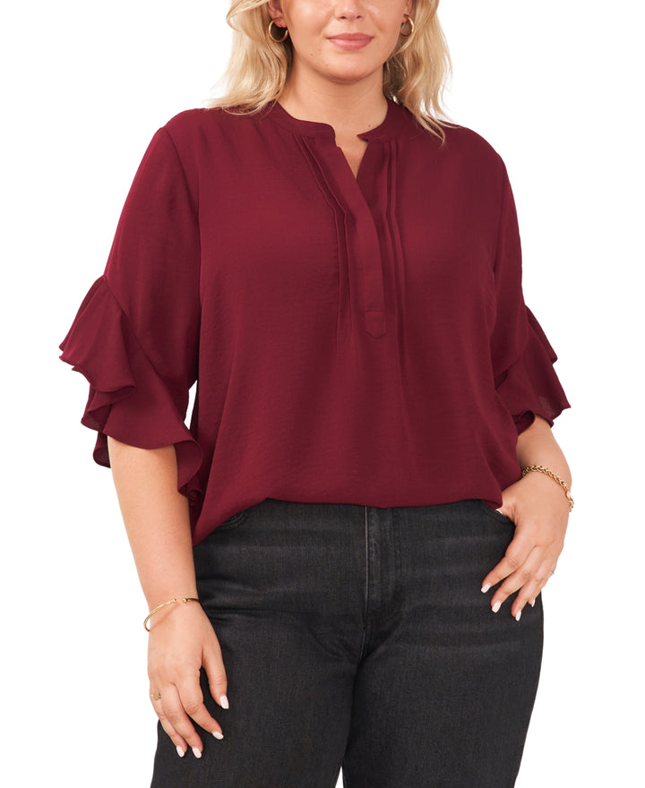 Vince Camuto Plus Size Ruffle Sleeve Henley Blouse