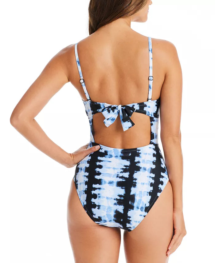Bar III Shibori Tie-Dyed Keyhole One-Piece Swimsuit