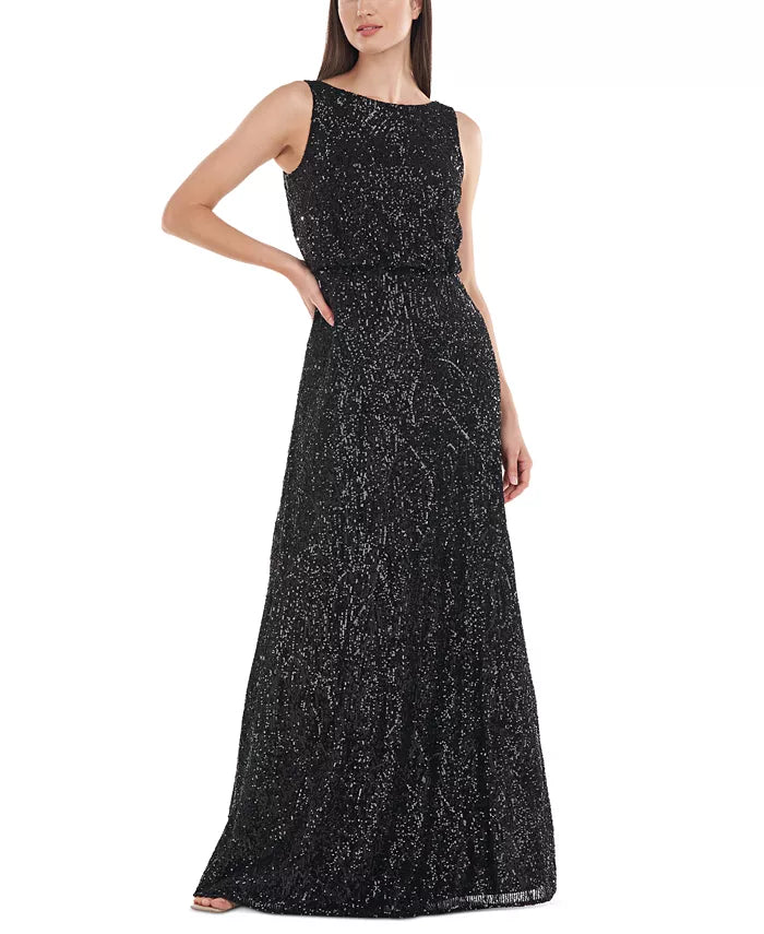 JS Collections Sleeveless Sequined Boat-Neck Gown