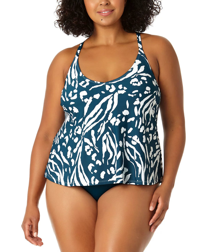 Anne Cole Plus Size Printed Crisscross Tankini Top