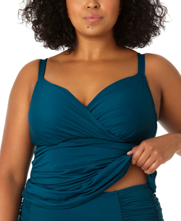 Anne Cole Plus Size Surplice Shirred Tankini Top