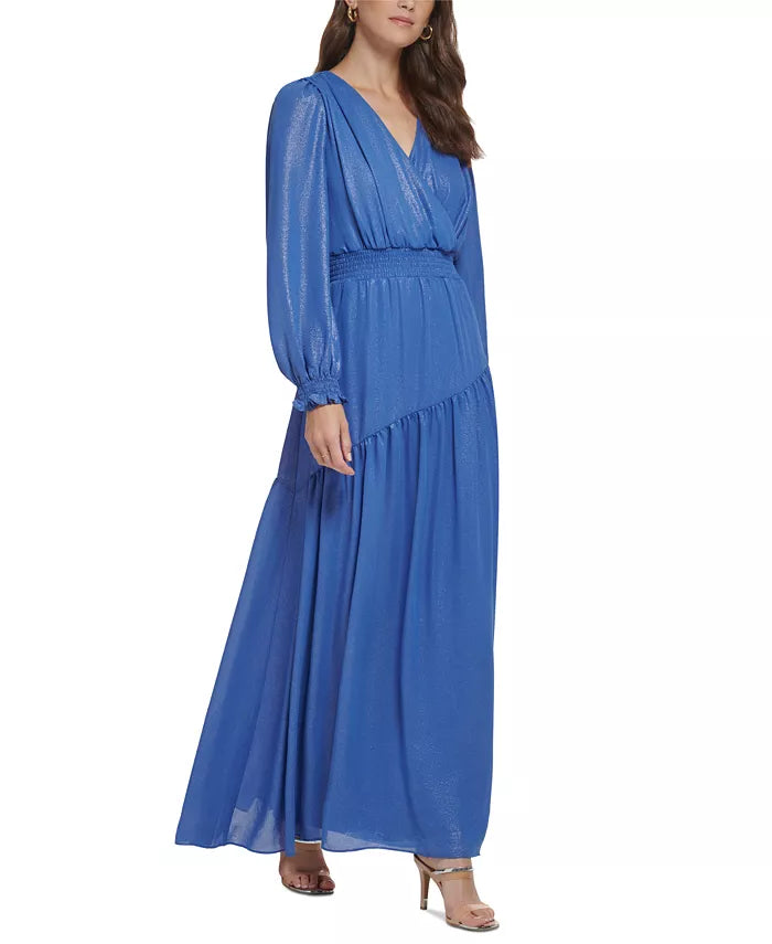 DKNY Smocked-Waist Long-Balloon-Sleeve Gown