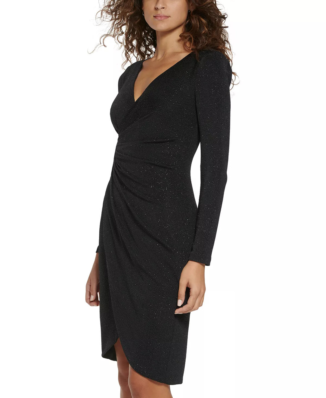 Jessica Howard V-Neck Long-Sleeve Glitter-Knit Dress