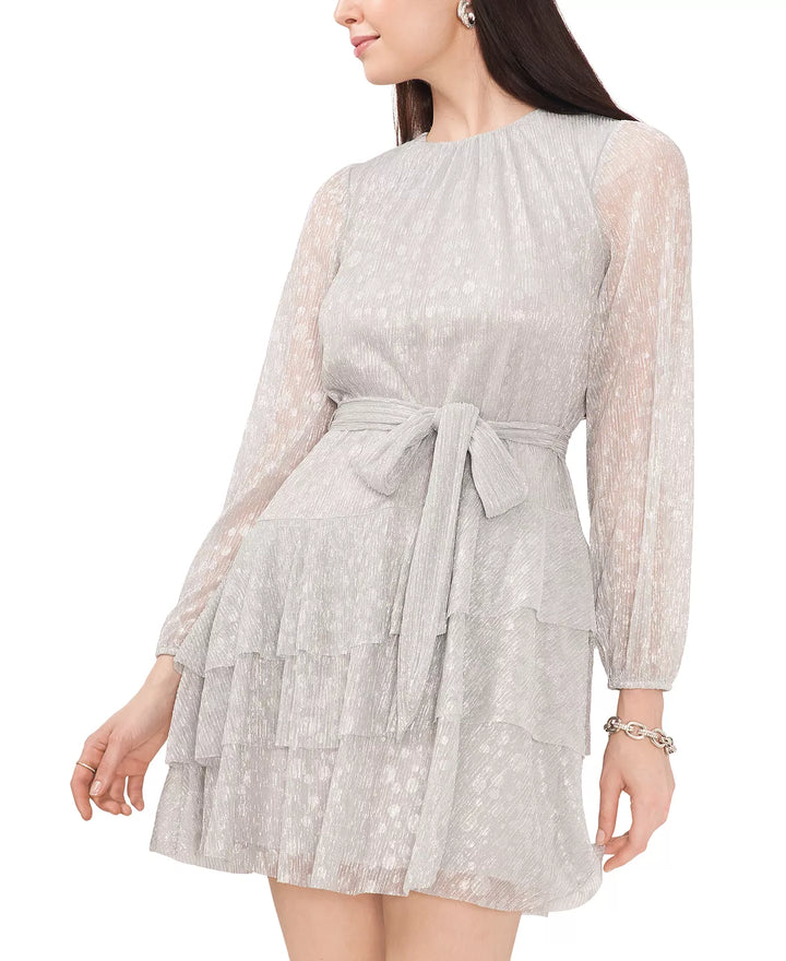 MSK Women's Long-Sleeve Chiffon Tie-Waist Fit & Flare Dress