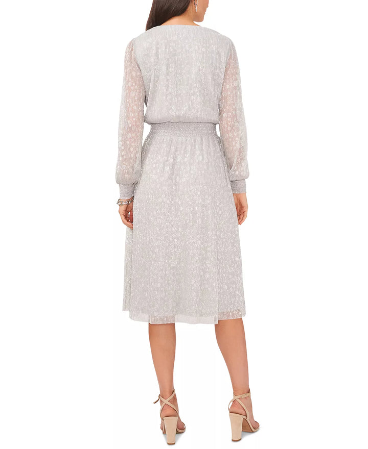 MSK V-Neck Metallic Midi Fit & Flare Dress