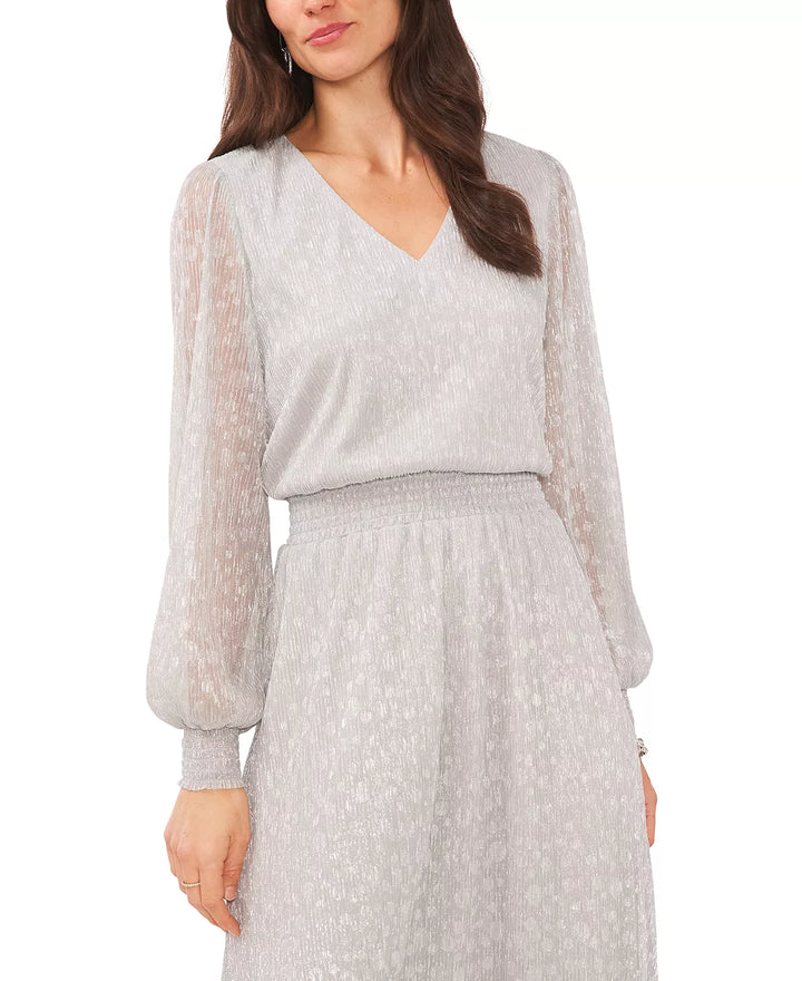 MSK V-Neck Metallic Midi Fit & Flare Dress