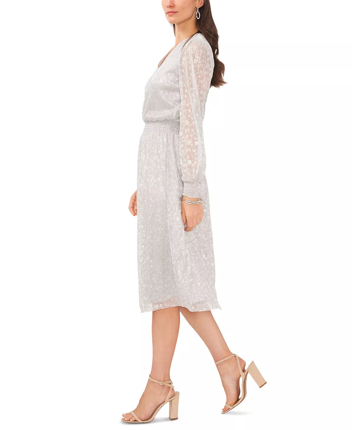 MSK V-Neck Metallic Midi Fit & Flare Dress