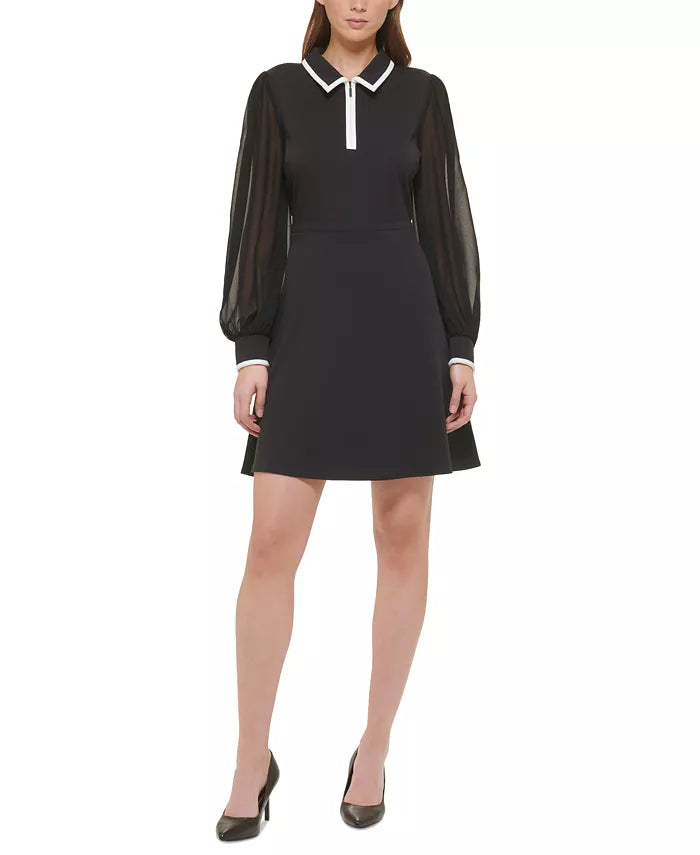 KARL LAGERFELD PARIS Chiffon-Sleeve A-Line Dress