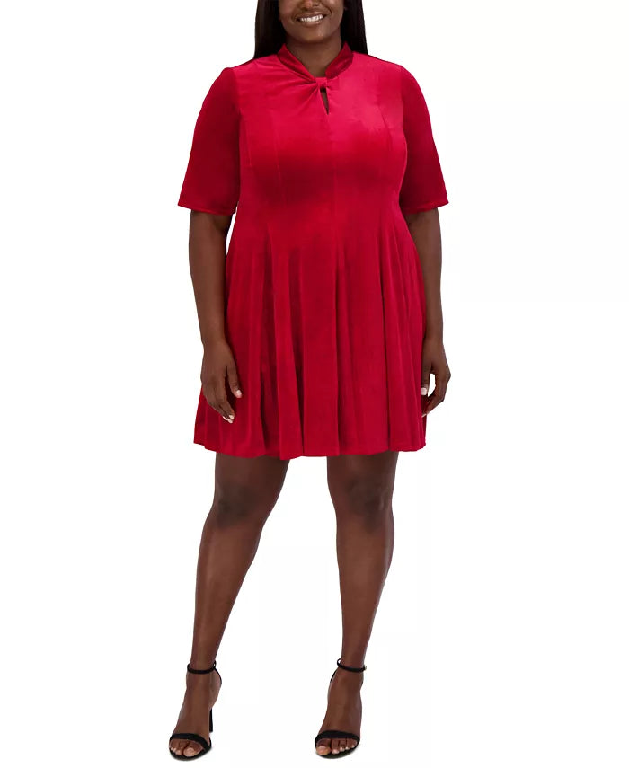 Robbie Bee Plus Size Velvet Keyhole-Twist Elbow-Sleeve Dress