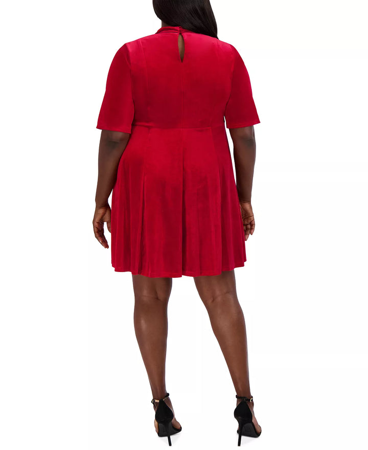 Robbie Bee Plus Size Velvet Keyhole-Twist Elbow-Sleeve Dress