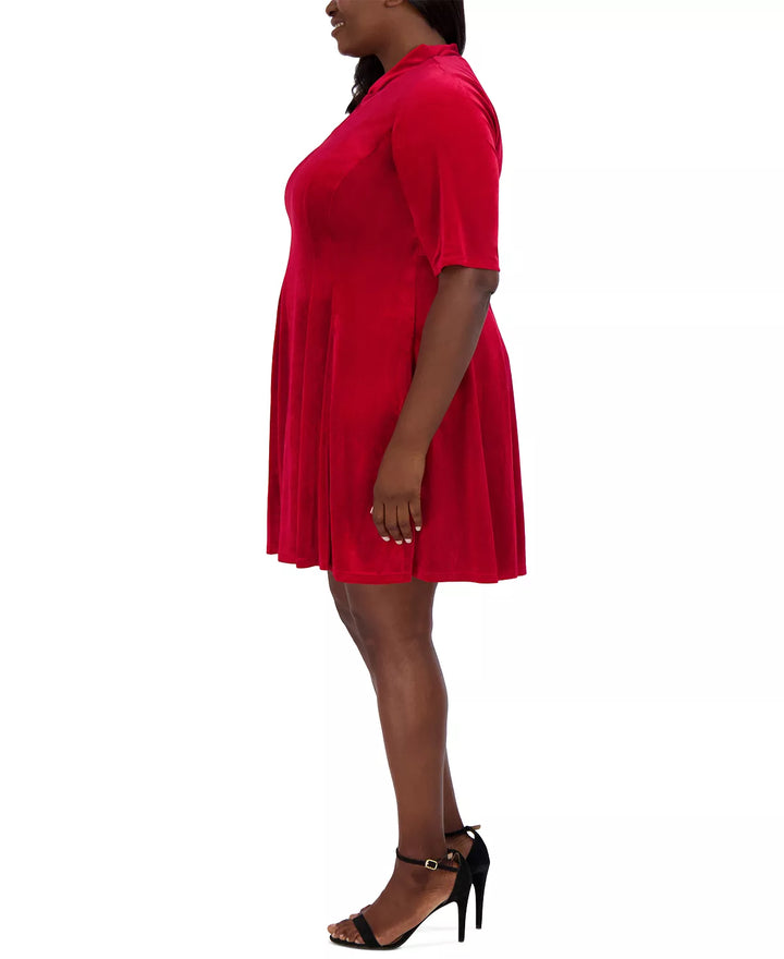 Robbie Bee Plus Size Velvet Keyhole-Twist Elbow-Sleeve Dress