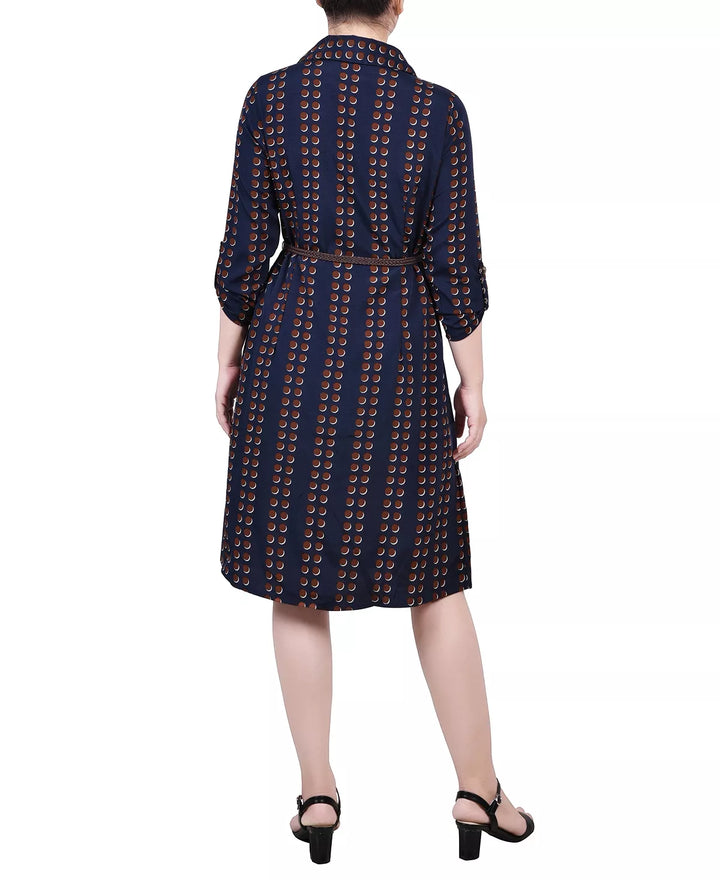 NY Collection 3/4 Roll Tab Sleeve Shirtdress