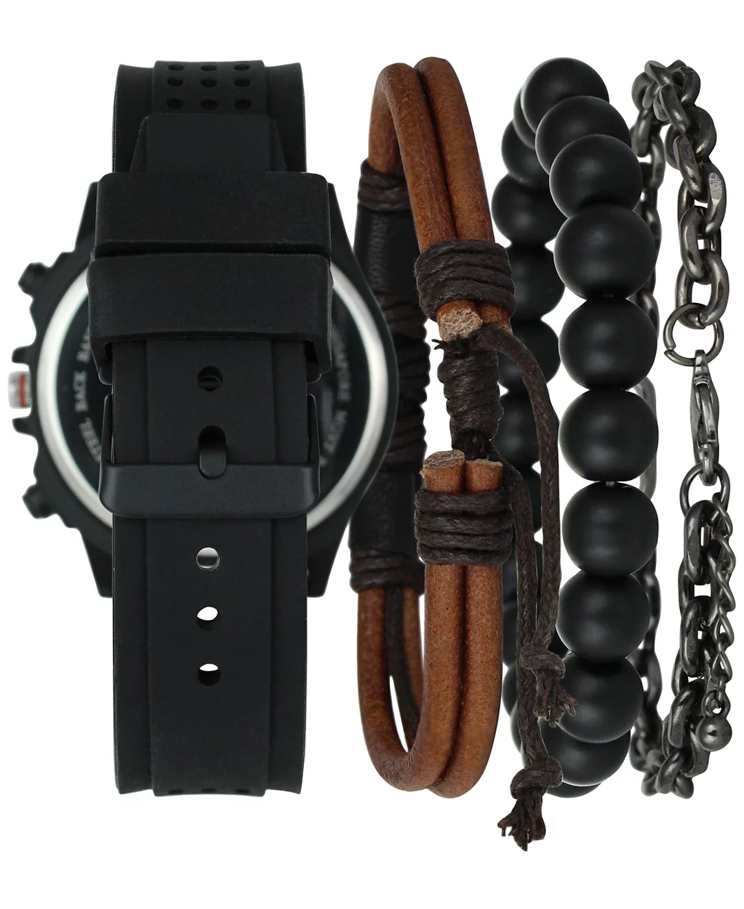 I.N.C. International Concepts Men's Black Perforated Silicone Strap Watch 49mm Gift Set