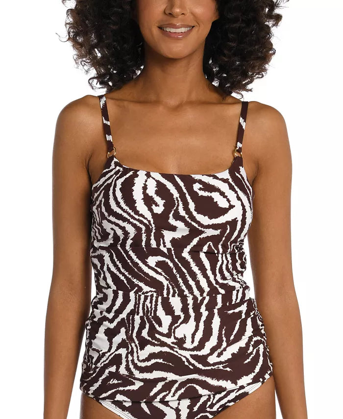 La Blanca Fierce Lines Side-Shirred Tankini Top