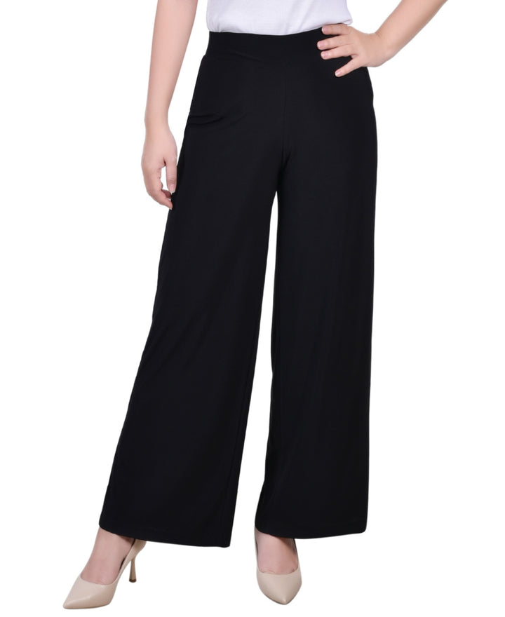 NY Collection Petite Short Mid Rise Pull On Wide-Leg Palazzo Pants