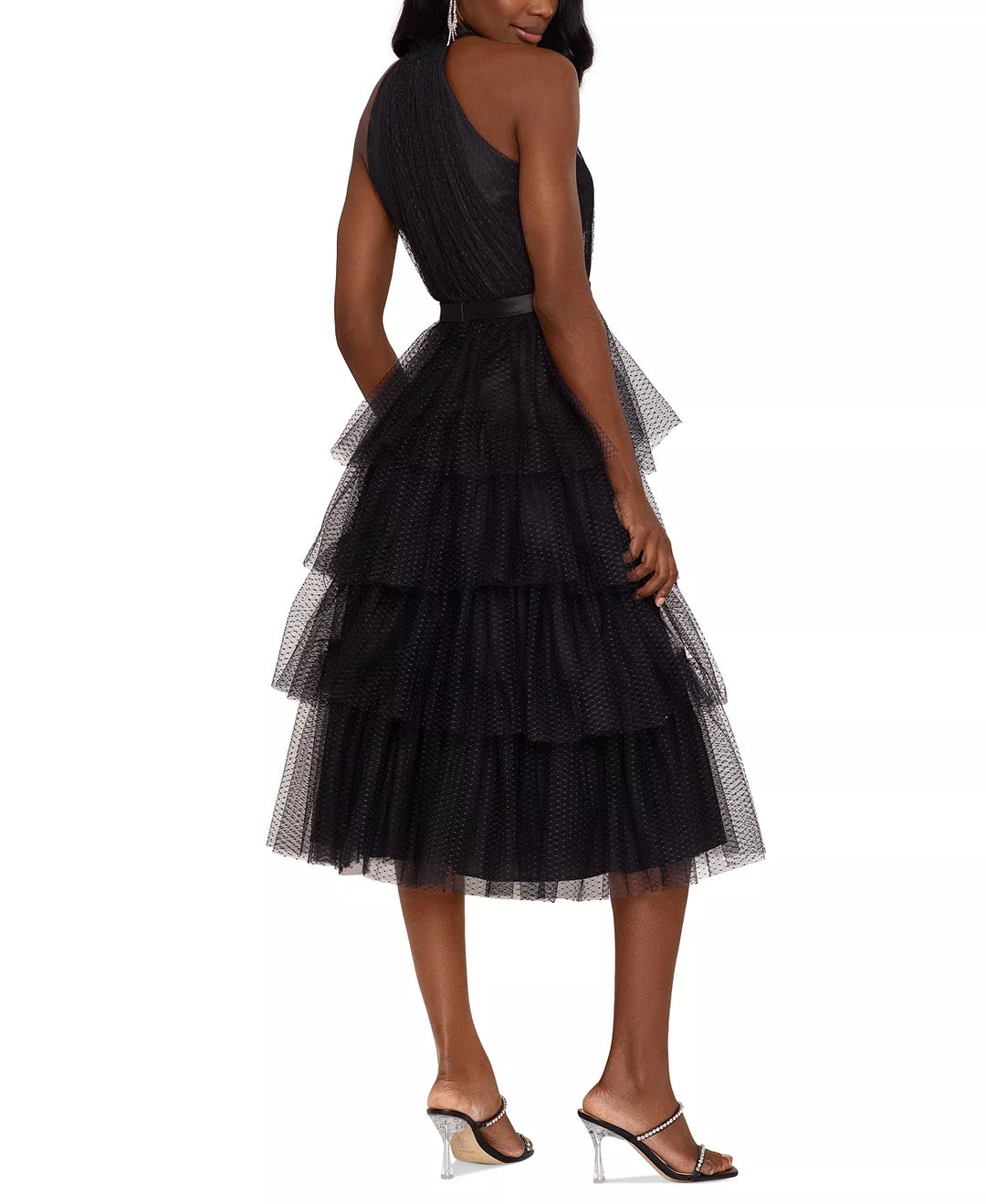 Betsy & Adam Women's Sleeveless Tiered Mesh A-Line Dress