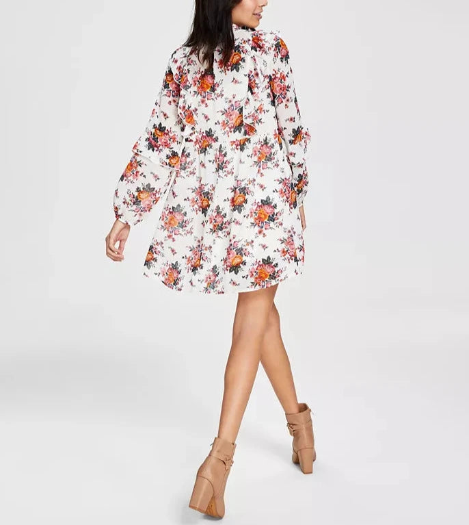 Kit & Sky Juniors' Ruffled Floral-Print High-Neck Dress