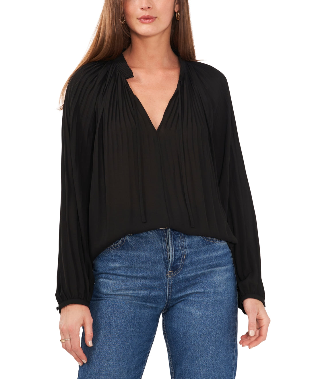 VINCE CAMUTO Pleated Mock Neck Blouse