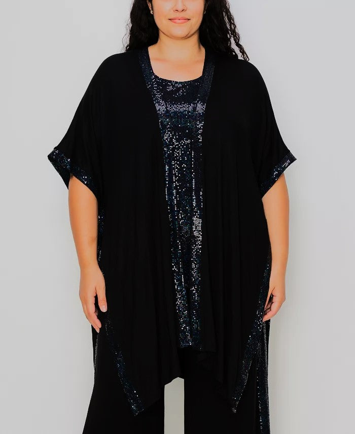COIN 1804 Plus Size Sequin Contrast Kimono Top