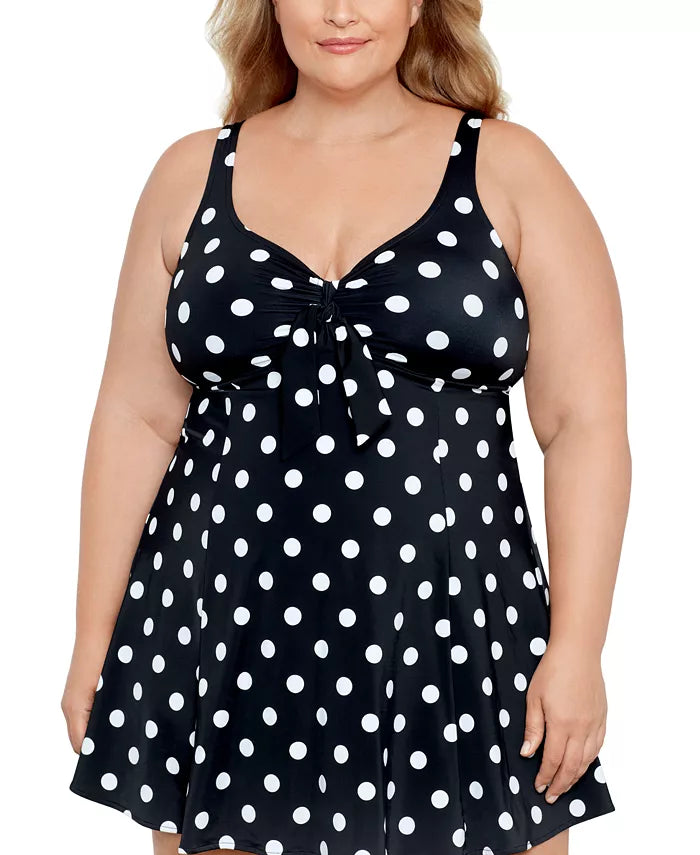 Swim Solutions Plus Size Tummy Control Bow Front Swimdress