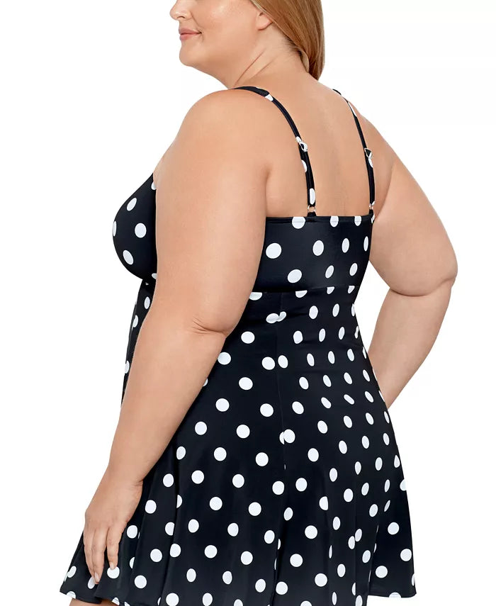 Swim Solutions Plus Size Tummy Control Bow Front Swimdress