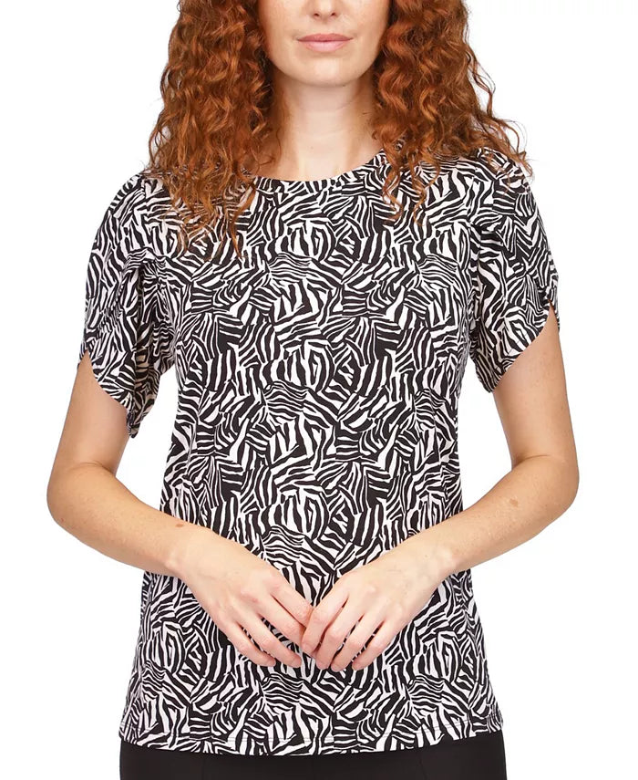 MICHAEL Michael Kors Zebra-Print Petal-Sleeve Top